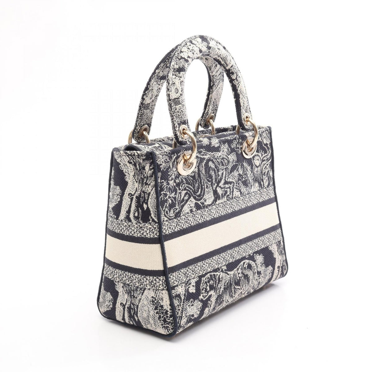 Dior LADY D-LITE Medium Toile de Jouy 2-Way Handbag Navy/White canvas 2121400017660
