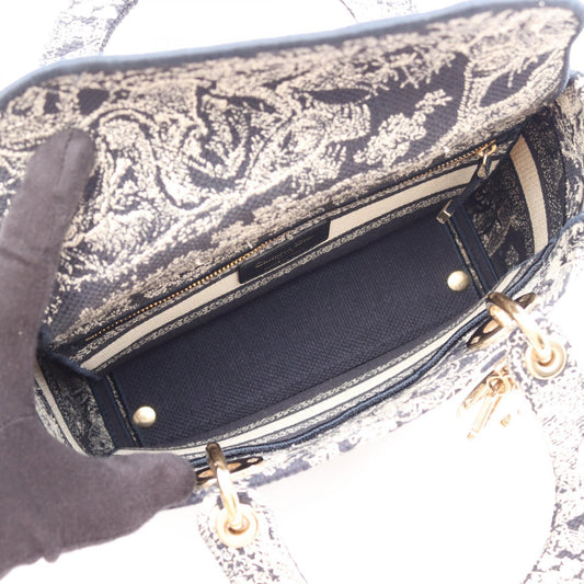 Dior LADY D-LITE Medium Toile de Jouy 2-Way Handbag Navy/White canvas 2121400017660