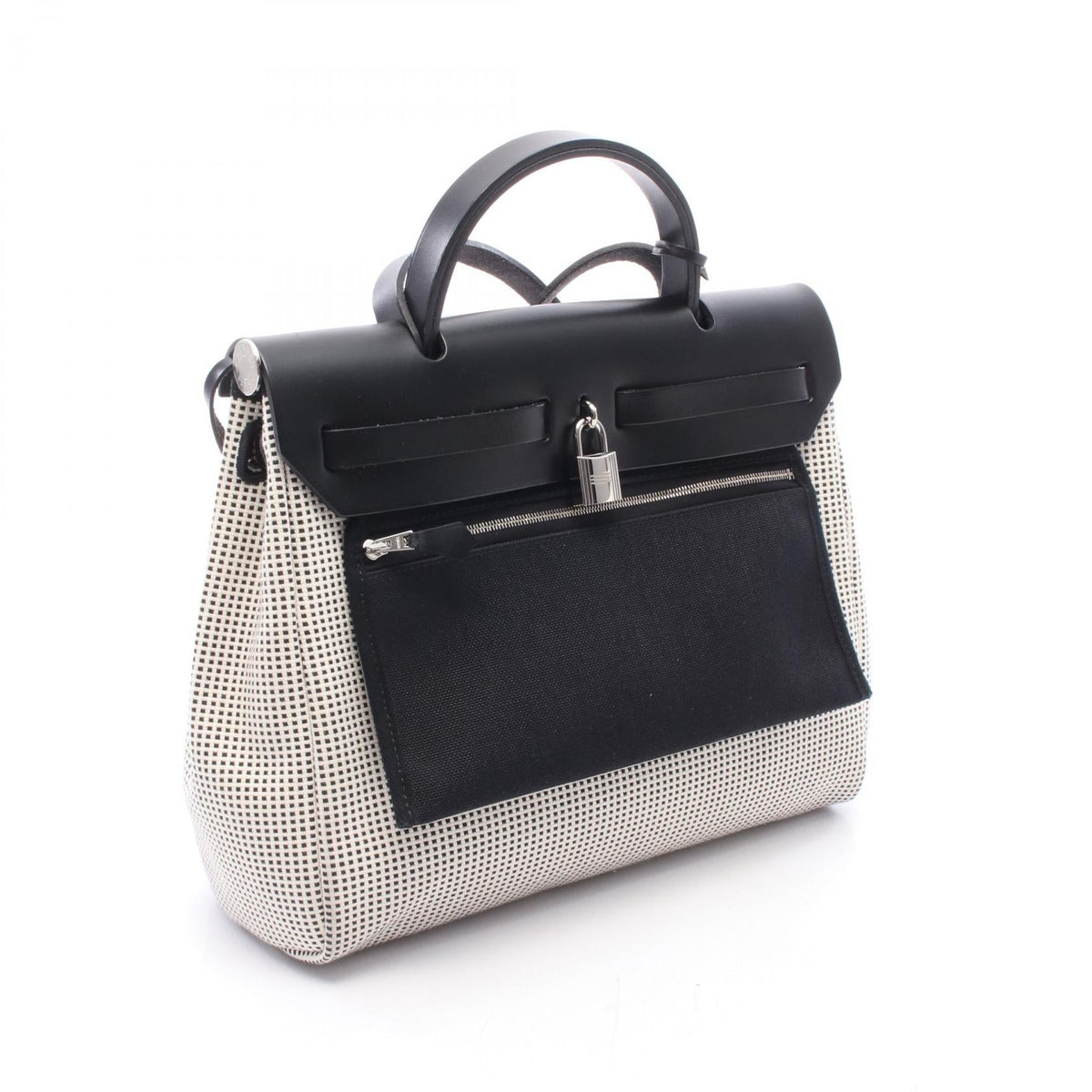 HERMES Alebag Zip PM 2WAY HandbagWhite White Black/White Vache leather hunter canvas Toile Cadrile / Vache leather Hunter 2104102529105