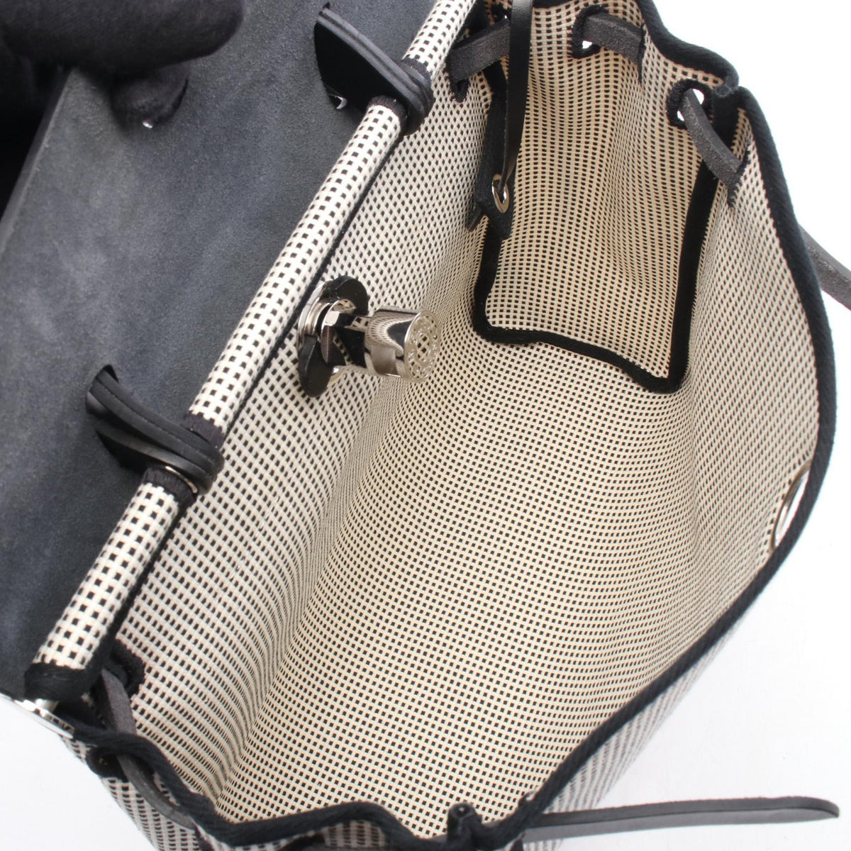 HERMES Alebag Zip PM 2WAY HandbagWhite White Black/White Vache leather hunter canvas Toile Cadrile / Vache leather Hunter 2104102529105