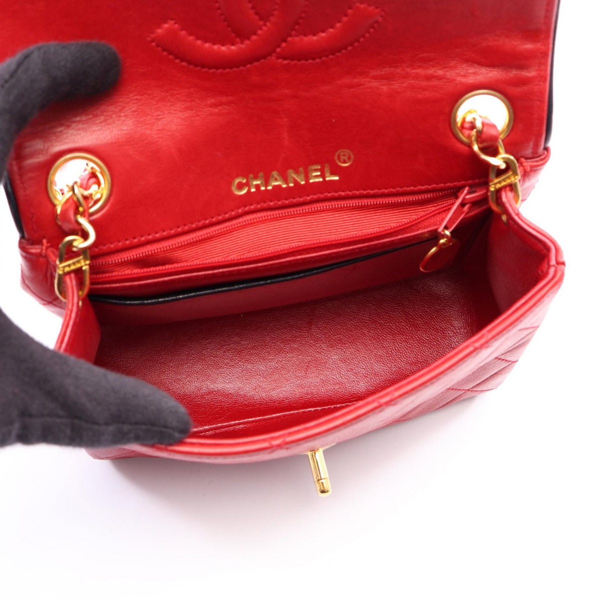 CHANEL Red/Navy Mini Matelasse Lambskin (sheep leather) 2101219887227