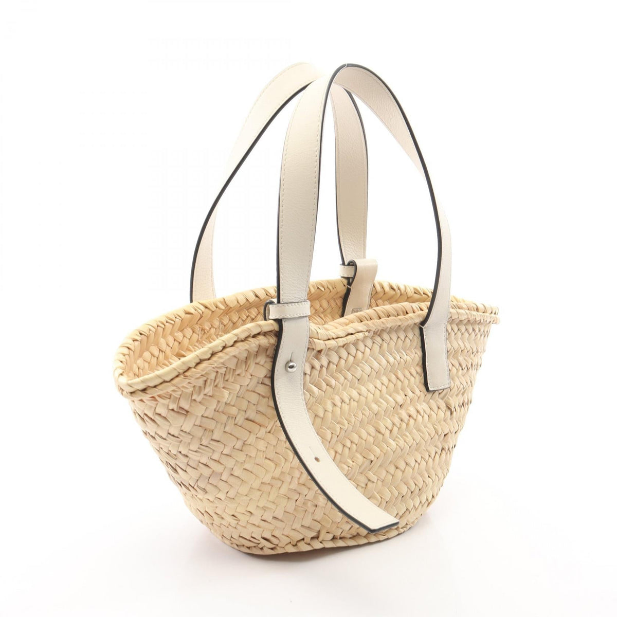 LOEWE Basket bag small Handbag Beige/White leather Raffia 2107601173619