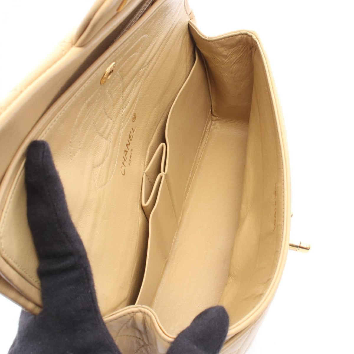 CHANEL Beige Matelasse W flap Lambskin (sheep leather) 2101220013974
