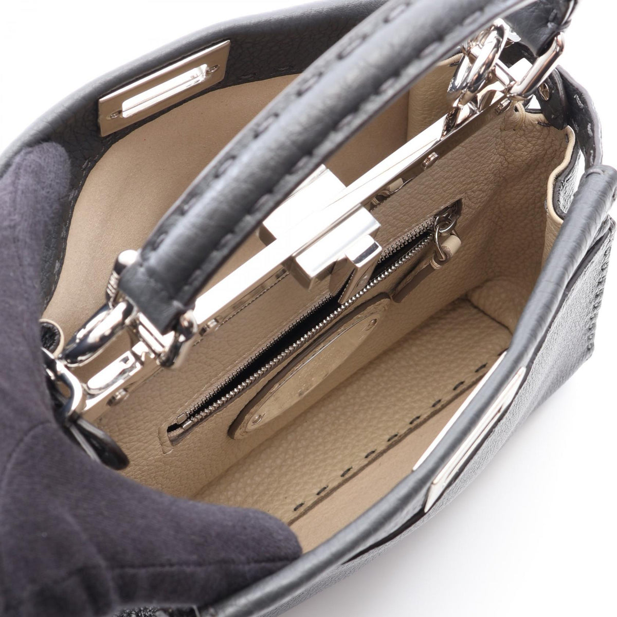 FENDI Mini Peek Boo 2WAY Handbag Gray leather 8BN244 2118400243250