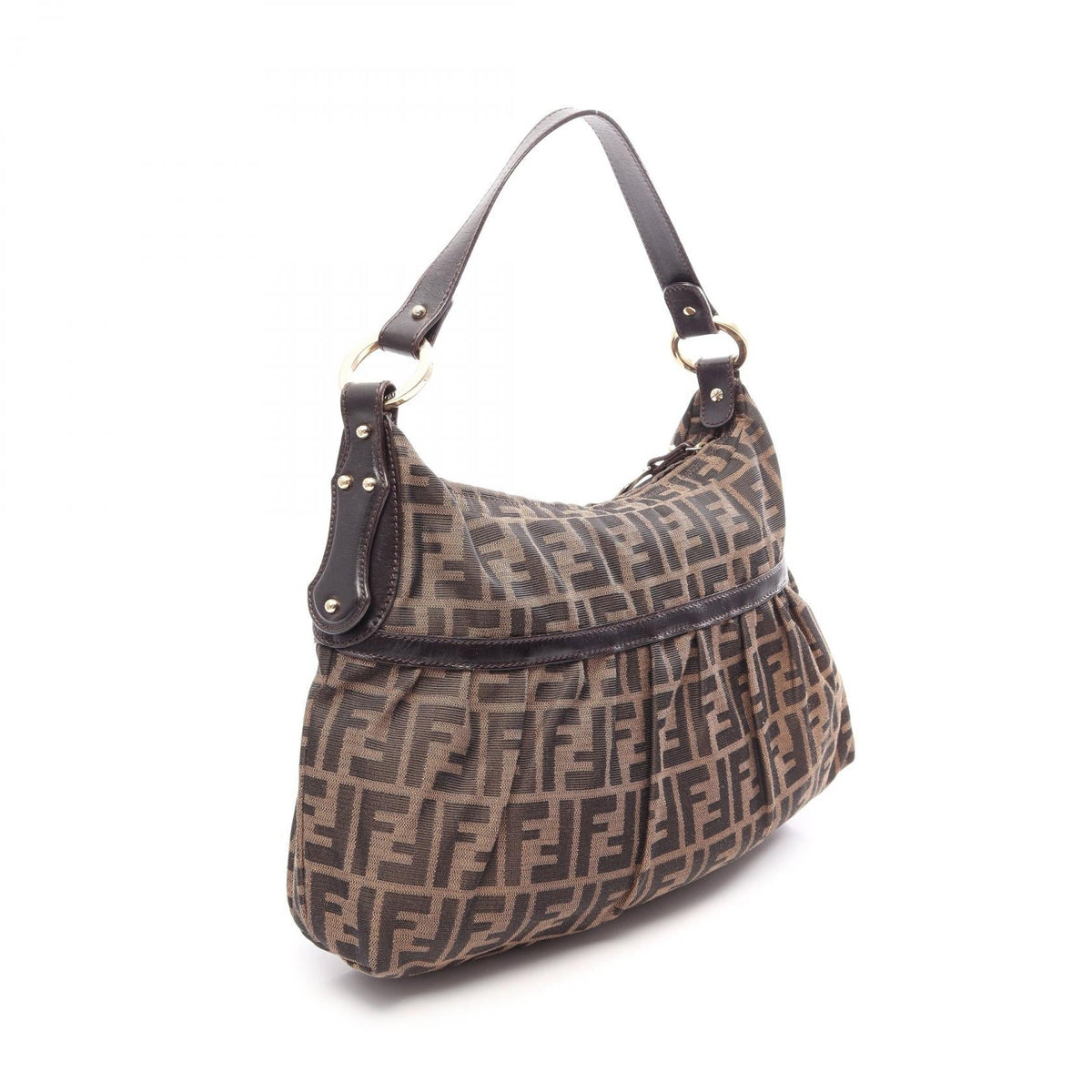 FENDI Zucca Shoulder Bag Brown/Black canvas�leather 8BR448 2101220142414