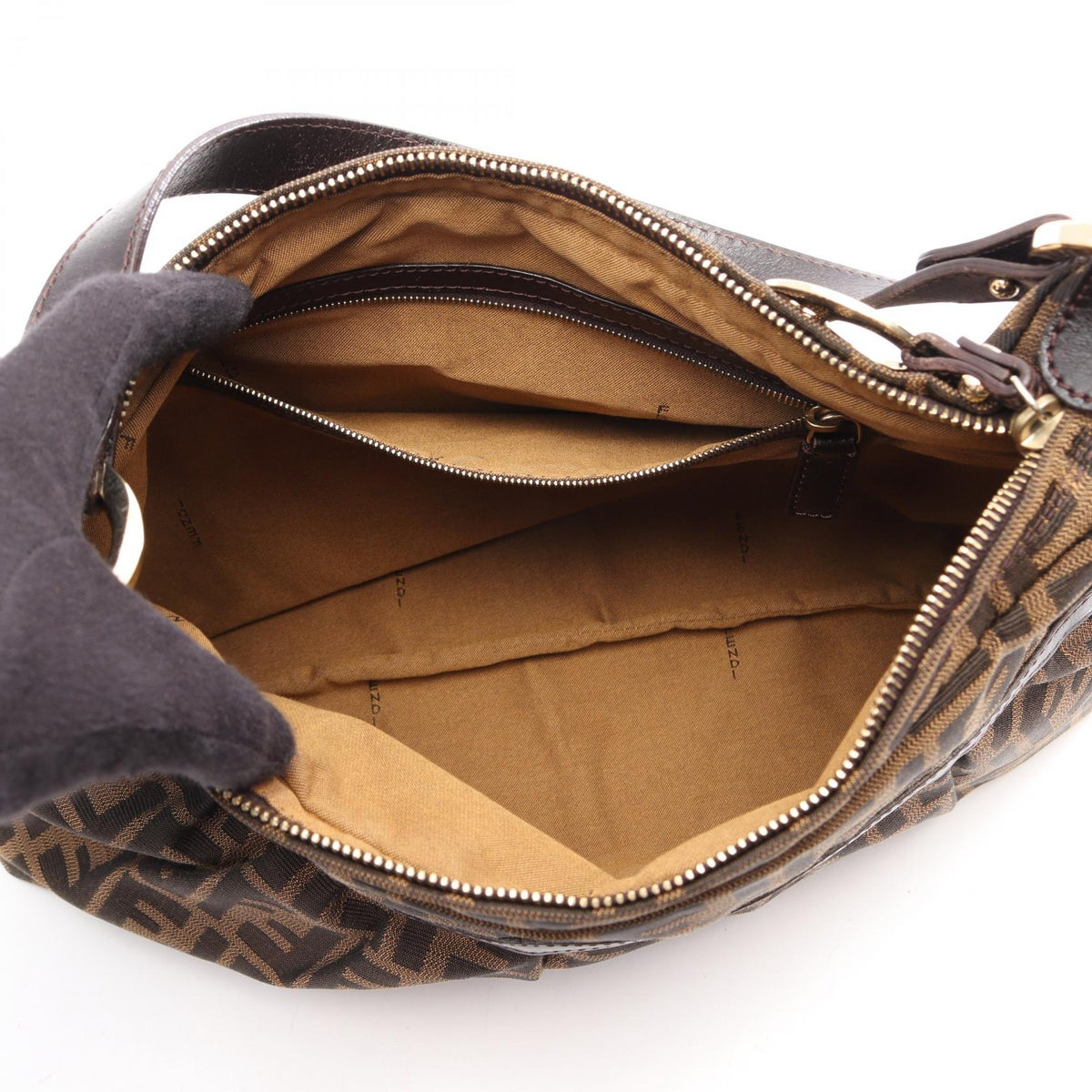 FENDI Zucca Shoulder Bag Brown/Black canvas�leather 8BR448 2101220142414
