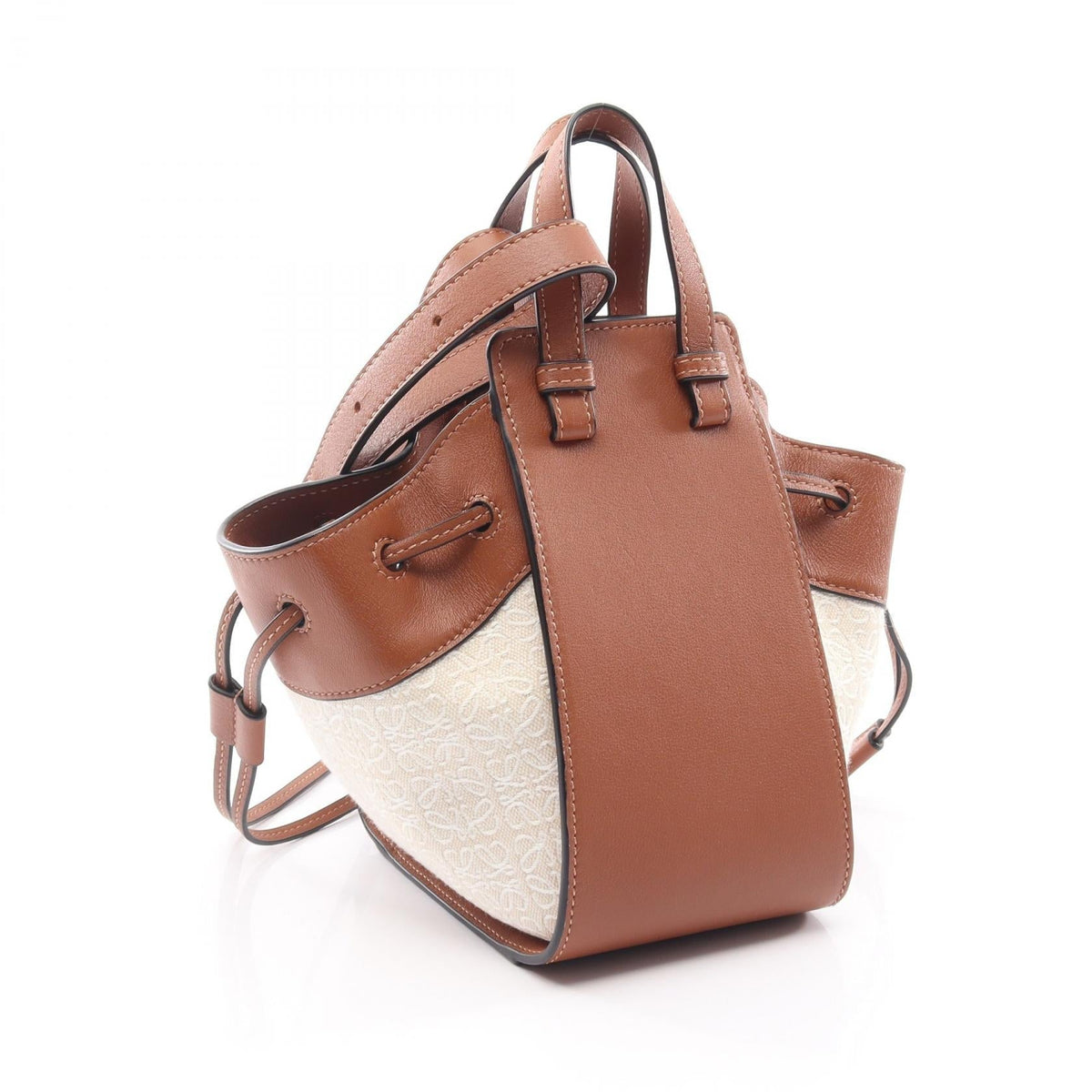 LOEWE Hammock Drawstring Mini Anagram Jacquard 2WAY Handbag Beige/Brown canvas leather 2101220137694