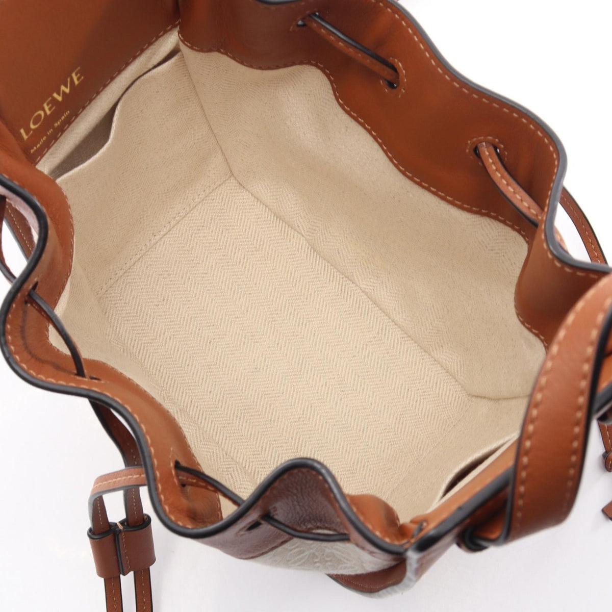 LOEWE Hammock Drawstring Mini Anagram Jacquard 2WAY Handbag Beige/Brown canvas leather 2101220137694