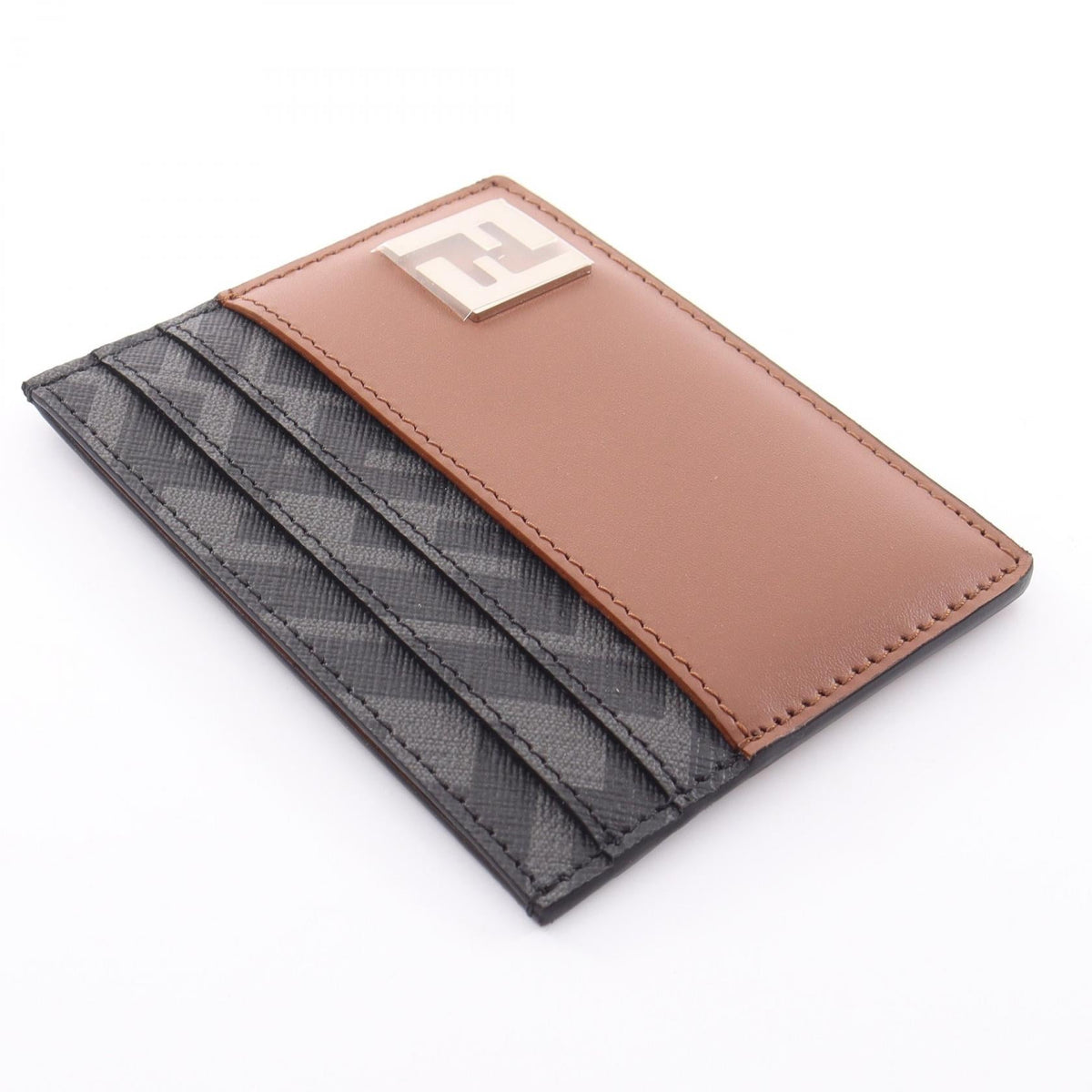 FENDI FF Square Card Case Brown/Black leather PVC 7M0164AFF2F1SCD 2101220143367