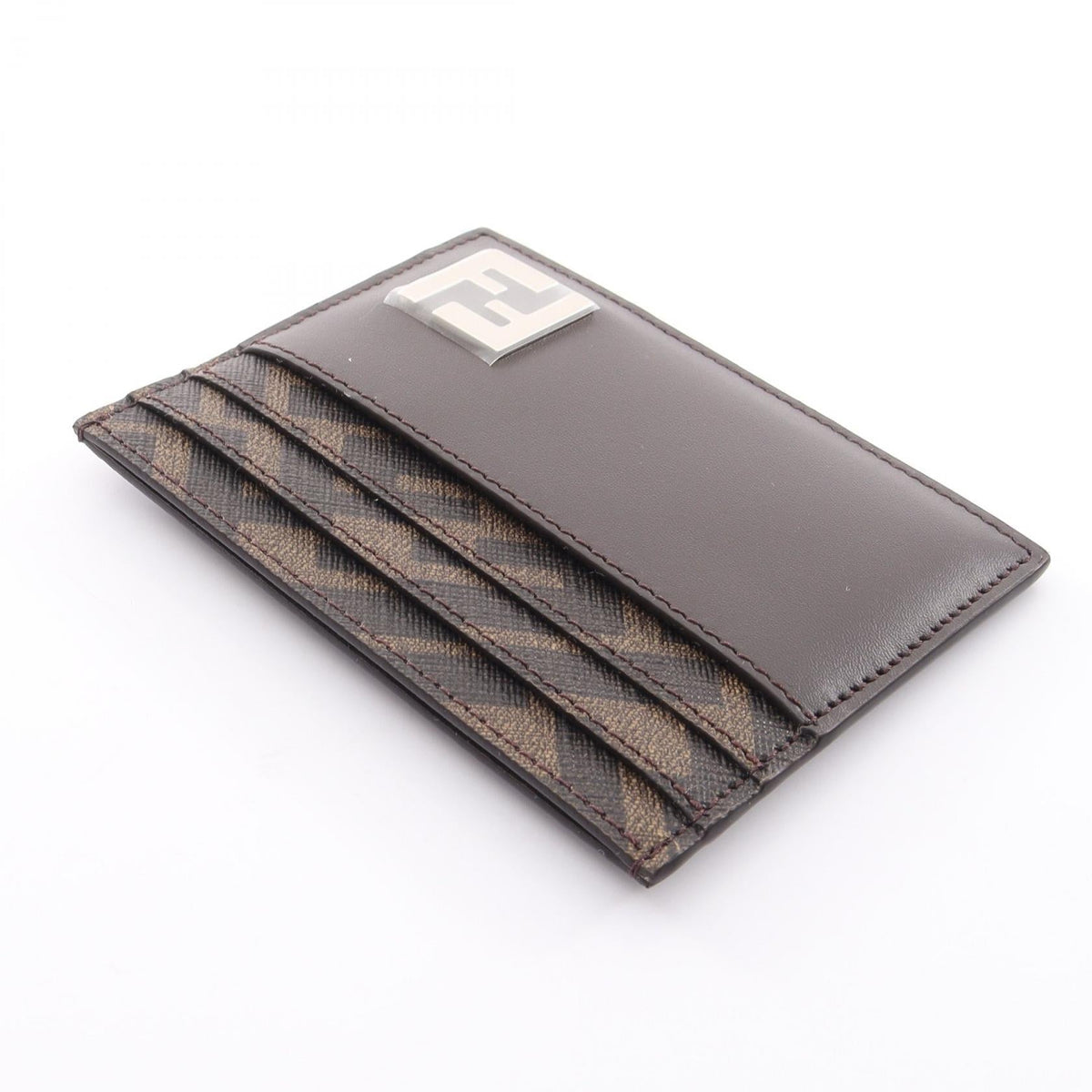 FENDI FF Square Card Case Brown/Black leather PVC 7M0164AFF2F1Q1C 2101220143381