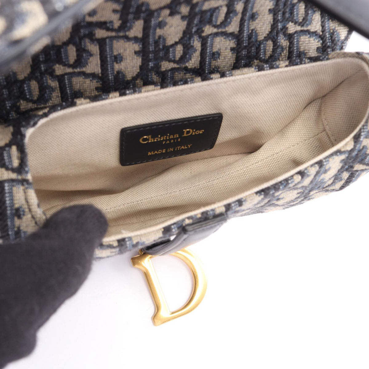 Dior Mini Saddlebag in Oblique Jacquard Handbag Beige/Navy canvas�leather 2101220147518