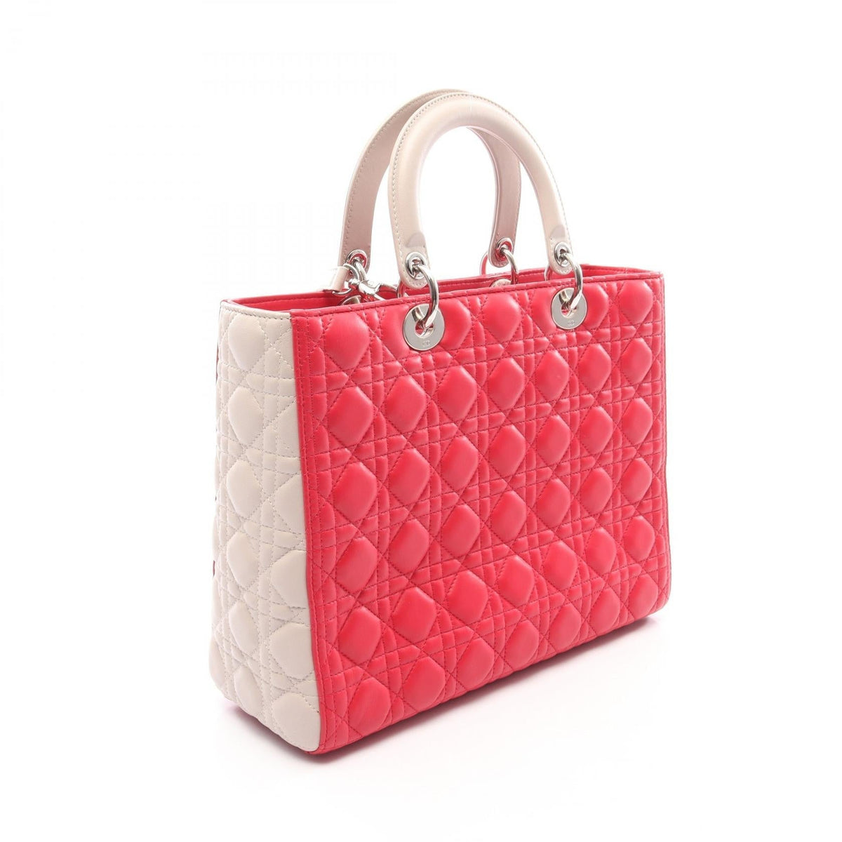 Dior Lady Christian Dior Large Cannage 2WAY Handbag Pink/Gray leather 2101220147709
