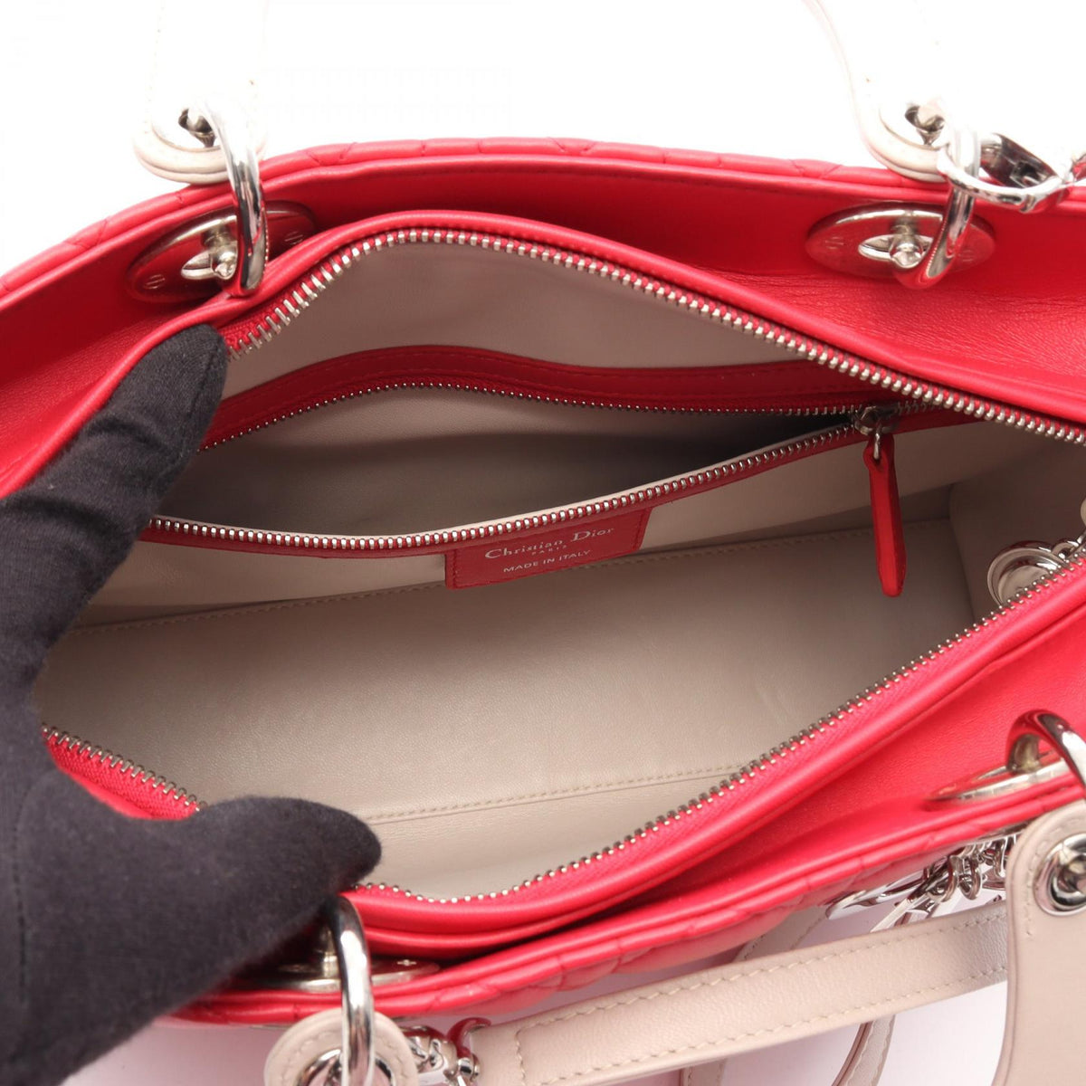 Dior Lady Christian Dior Large Cannage 2WAY Handbag Pink/Gray leather 2101220147709