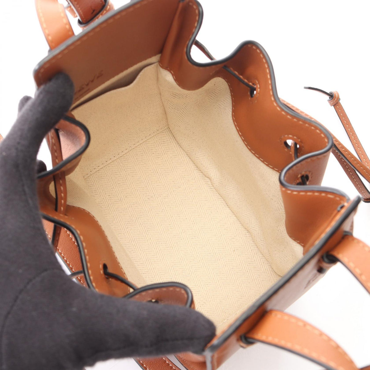 LOEWE Hammock Drawstring Bag Mini 2WAY Handbag Brown leather 2101220147969