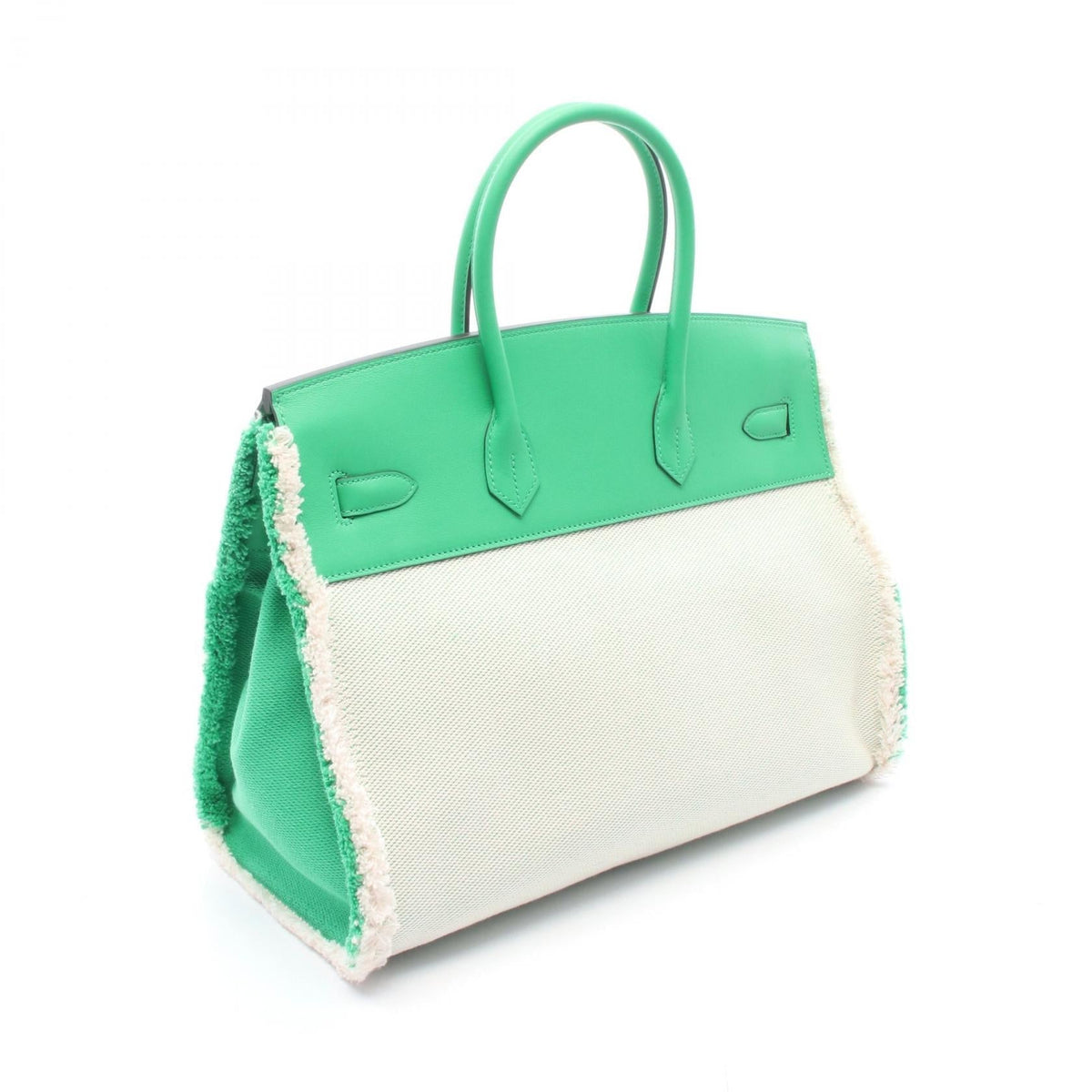 HERMES Birkin 35 Frey Frey HandbagMenthe Menthe Green/Beige Vaux Swift leather canvas leather Twill Ash / Veau Swift leather 2104102537391