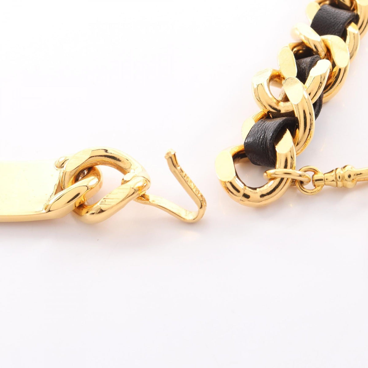 CHANEL Gold/Black COCO Mark Medal Chain leather Gold Plated 2120900136765