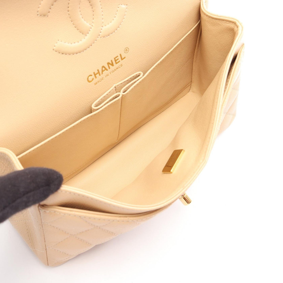 CHANEL Beige Matelasse W flap Grained Calfskin leather 2101220117054