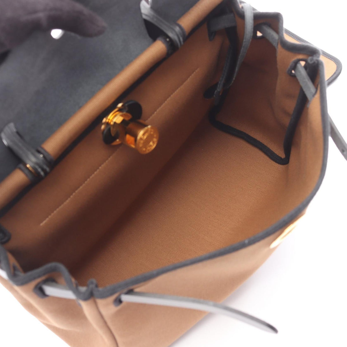 HERMES Herbag Zip PM Letourne Kraft Handbag Brown/Black Towar Military canvas leather Toile Military / Vache leather hunter 2101219689586