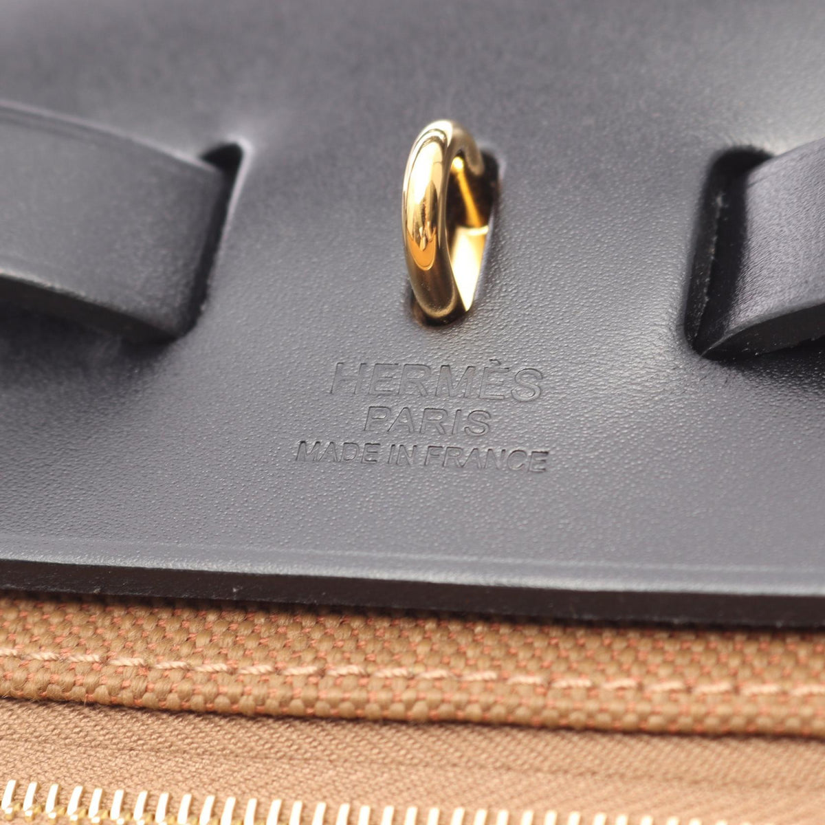 HERMES Herbag Zip PM Letourne Kraft Handbag Brown/Black Towar Military canvas leather Toile Military / Vache leather hunter 2101219689586