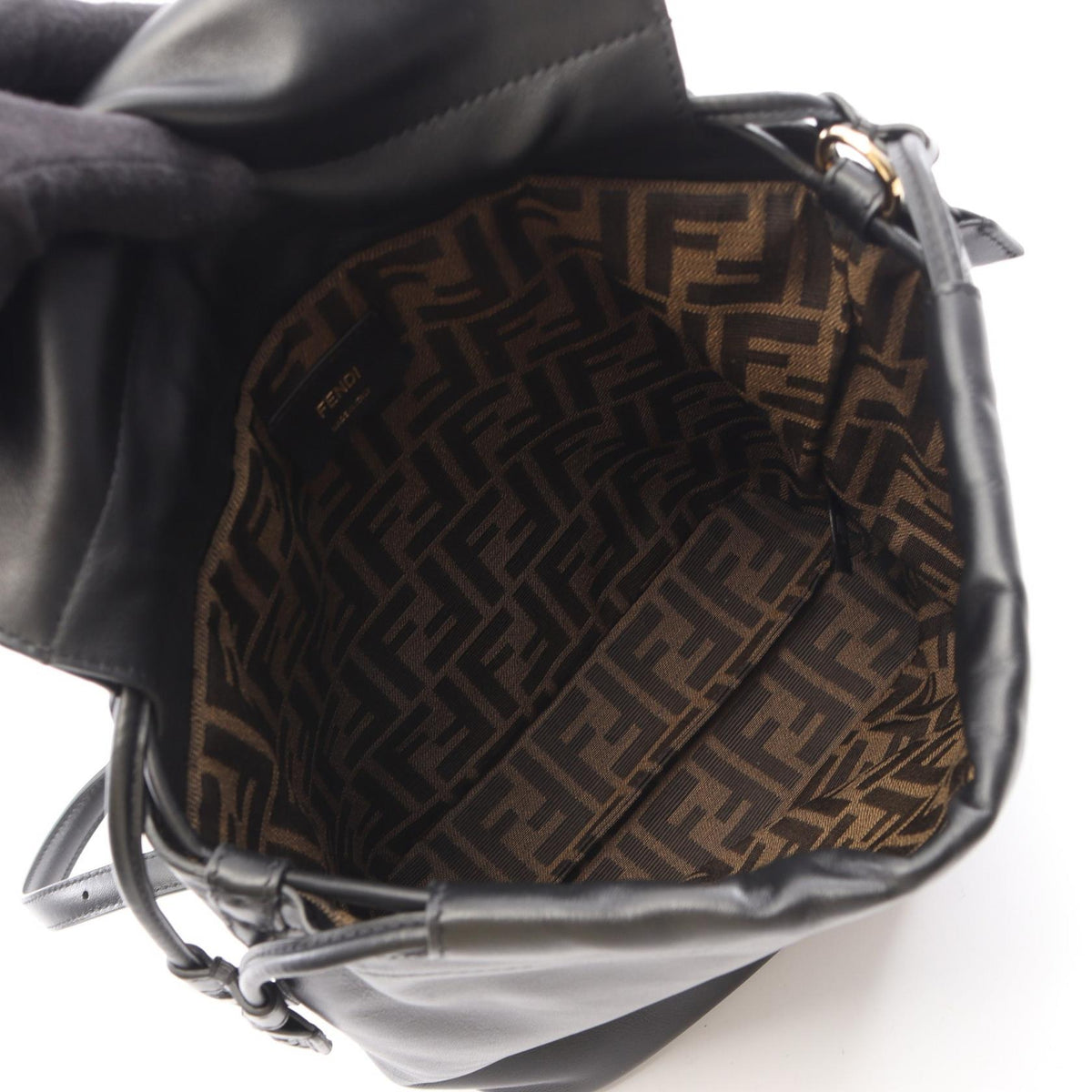 FENDI FF logo Rucksack Backpack Black leather 8BZ057 2101220048662