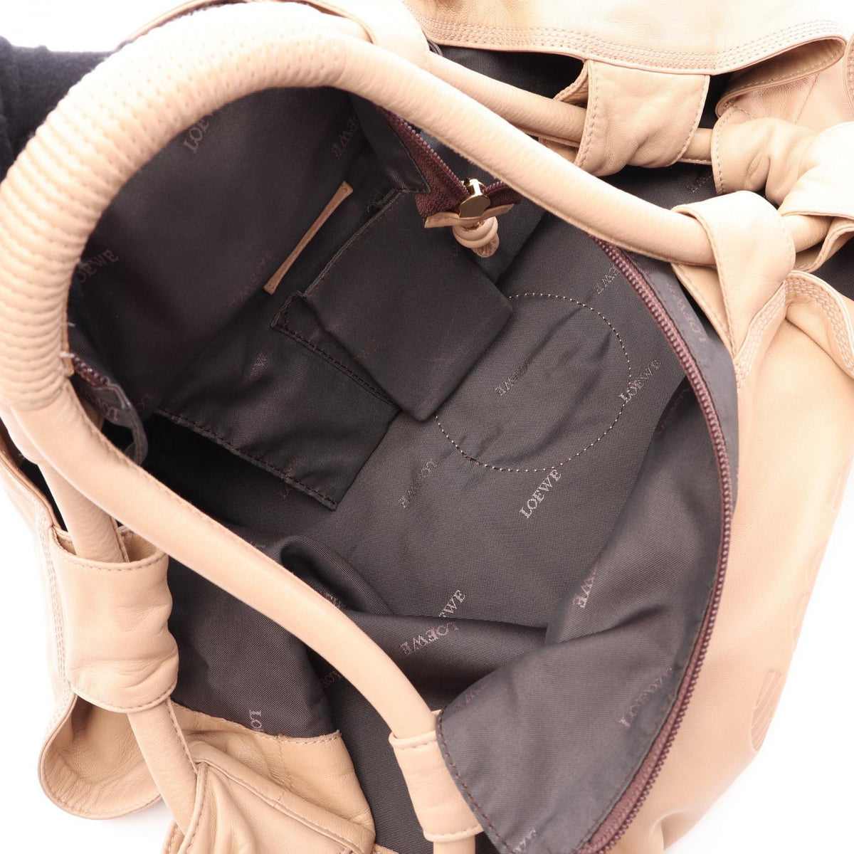 LOEWE Anag Lamb Nappa Aire Handbag Beige leather 2101220095246