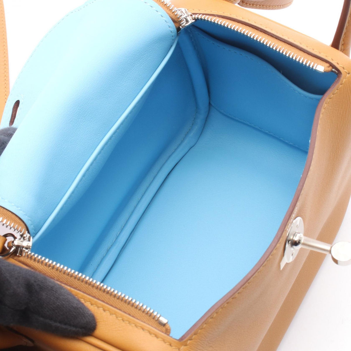 HERMES Lindy Mini Verso Camel Celeste Shoulder Bag Brown Vaux Swift leather Other Vaux Swift leather 2101220094553