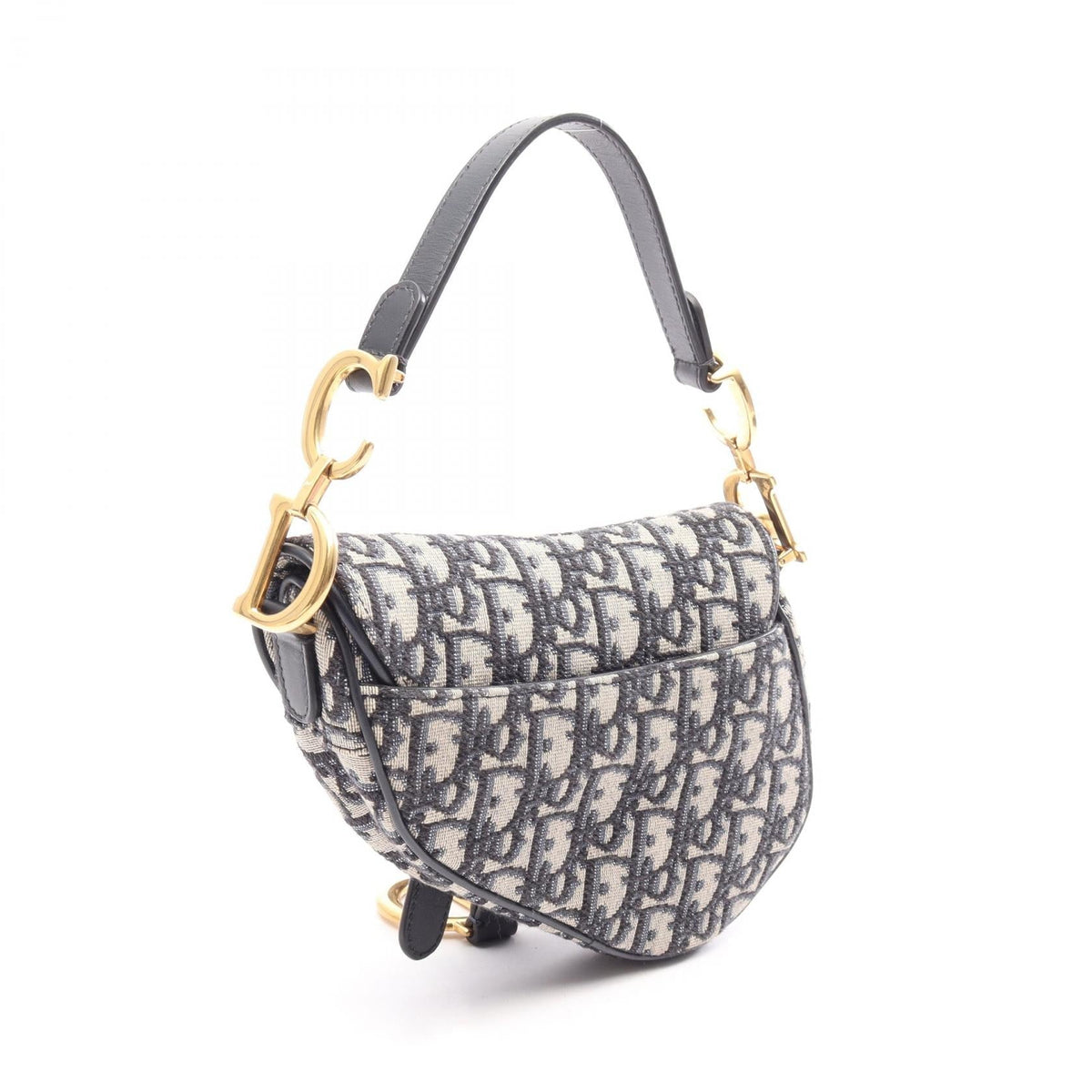 Dior Saddlebag Mini Oblique Jacquard 2WAY Handbag Beige/Navy canvas�leather 2101219988368