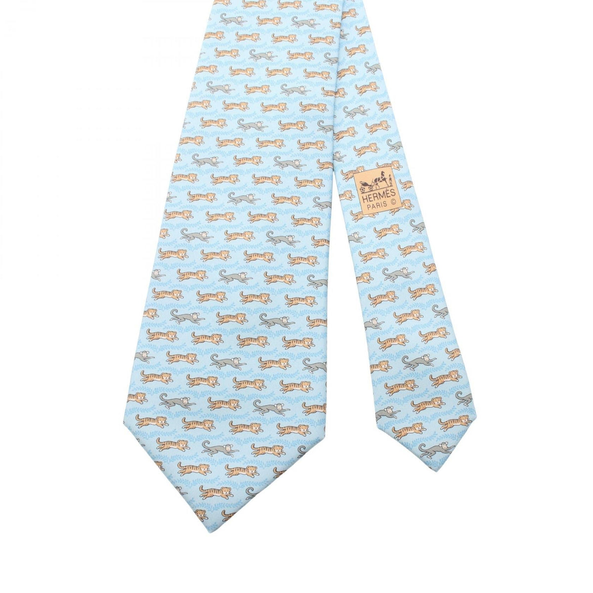HERMES Tiger pattern Monkey pattern tie Blue/Multicolor silk silk 2106800630176