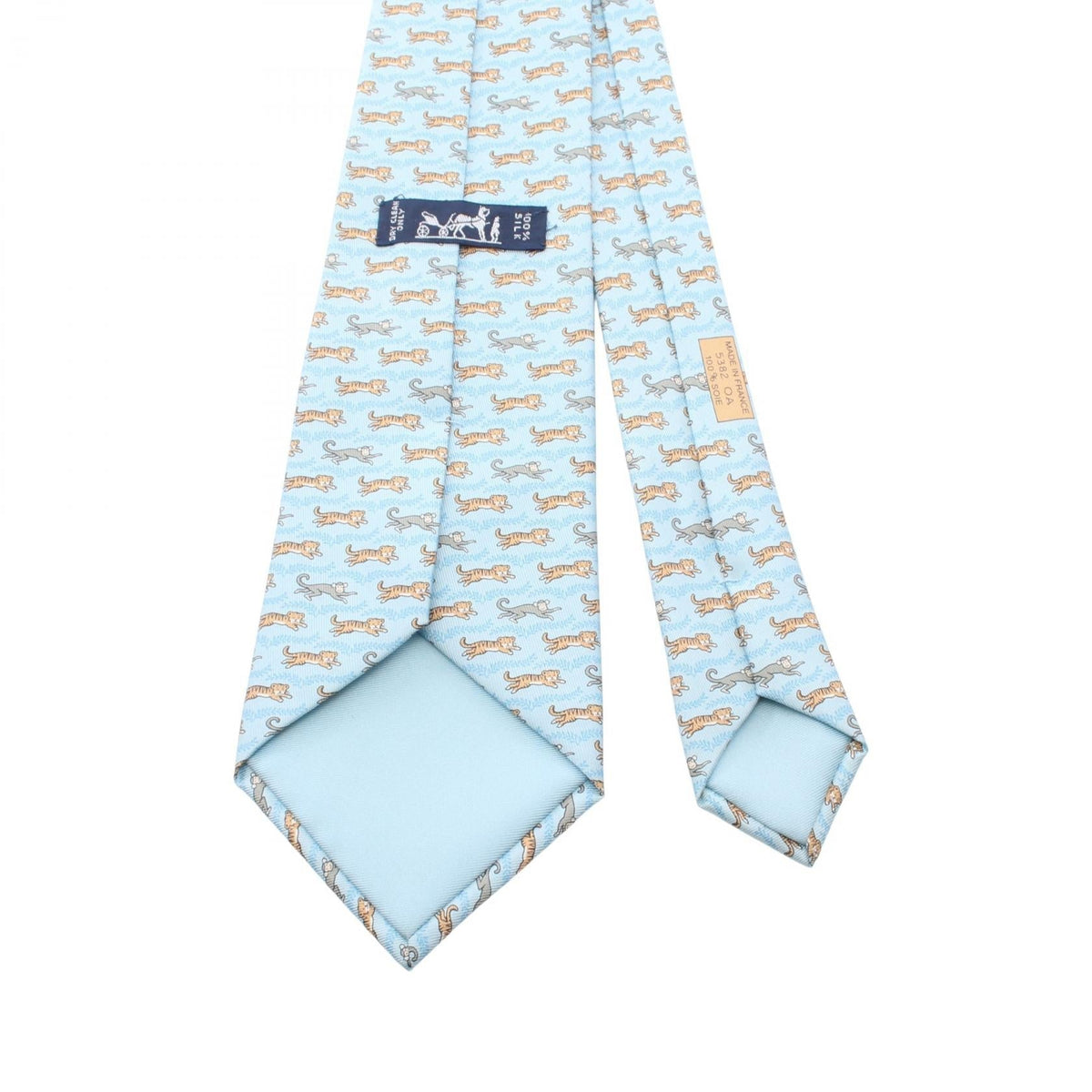 HERMES Tiger pattern Monkey pattern tie Blue/Multicolor silk silk 2106800630176