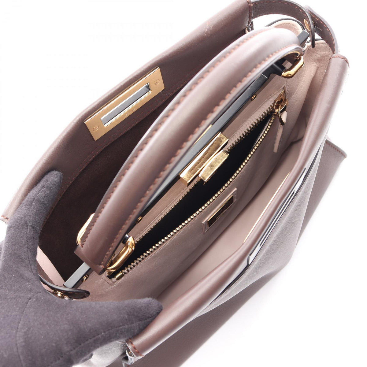 FENDI Peek-a-boo regular Handbag Brown leather 8BN290 2120900124656