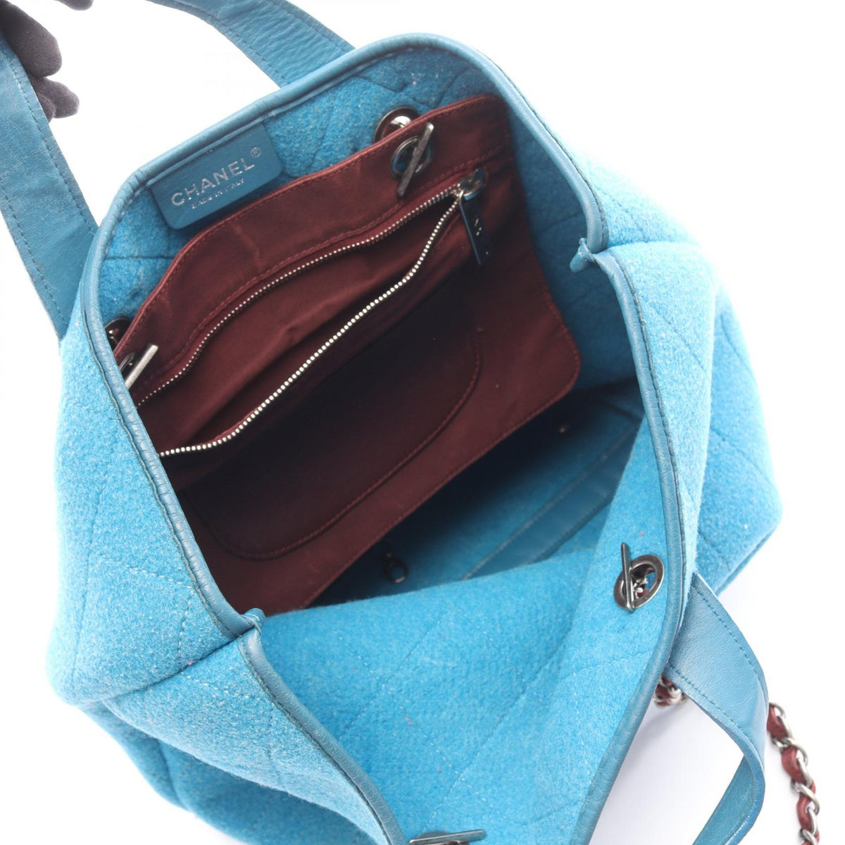 CHANEL Blue Matelasse wool�leather A66709 2101219431321
