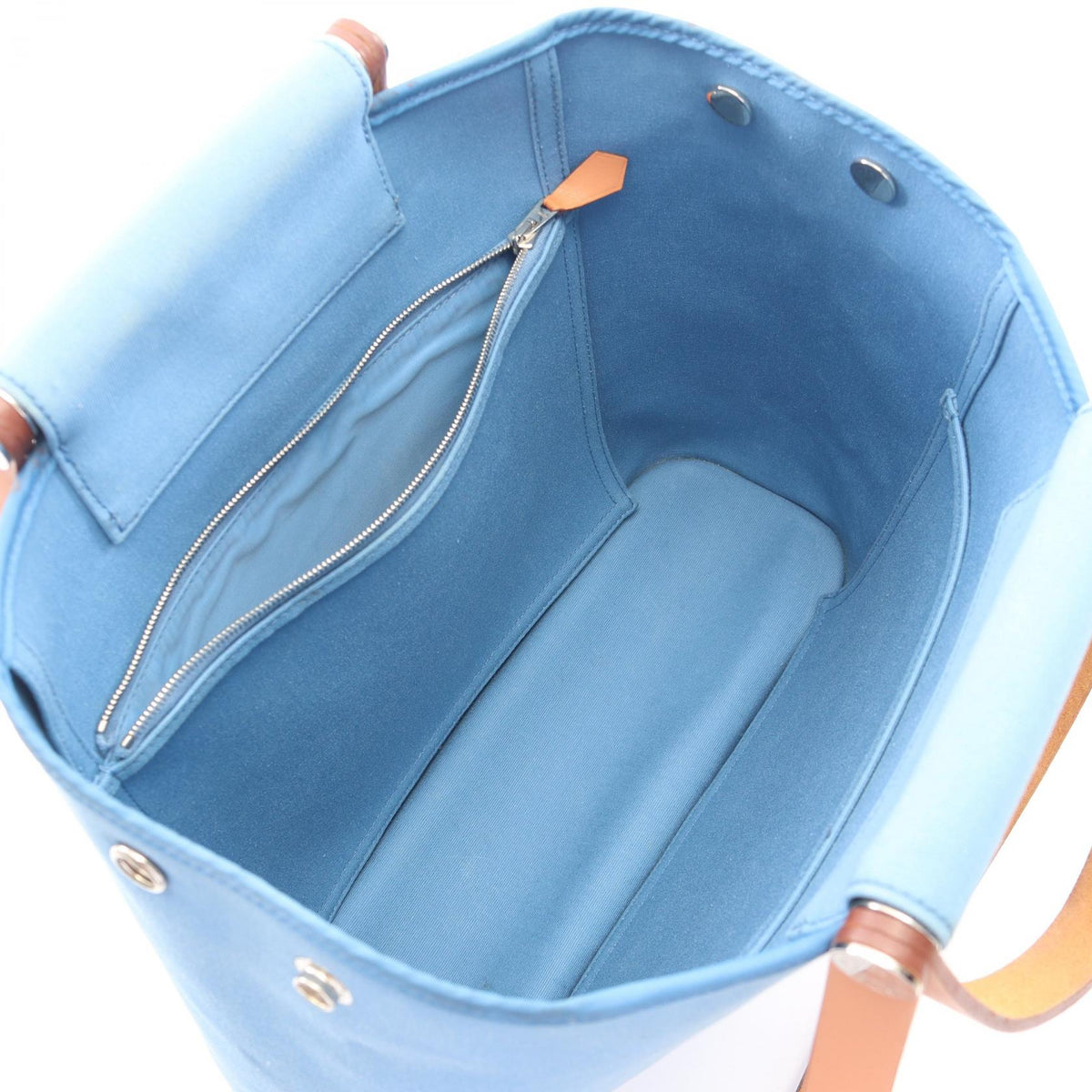 HERMES Kaback PM 2WAY Tote BagAzur Azur Blue/Brown Toile officier canvas leather Toile officier / Vache leather hunter 2101219956435