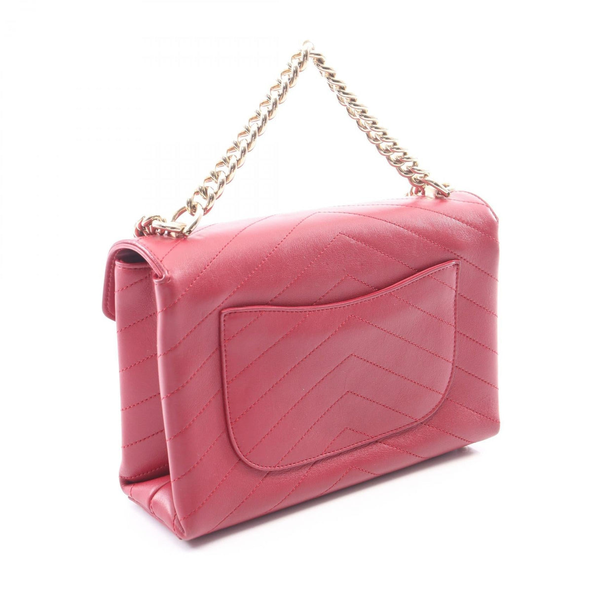 CHANEL Red Chevron V-stitch 2WAY leather 2104102537308