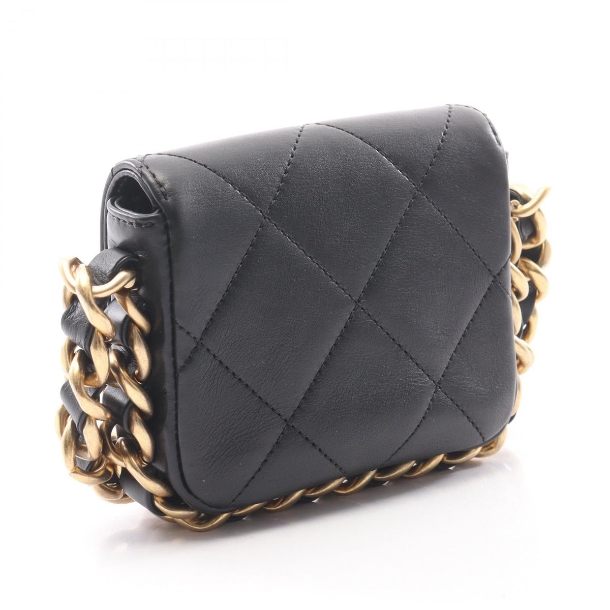 CHANEL Black Matelasse Chain Around Lambskin (sheep leather) AS2833 2101220129972