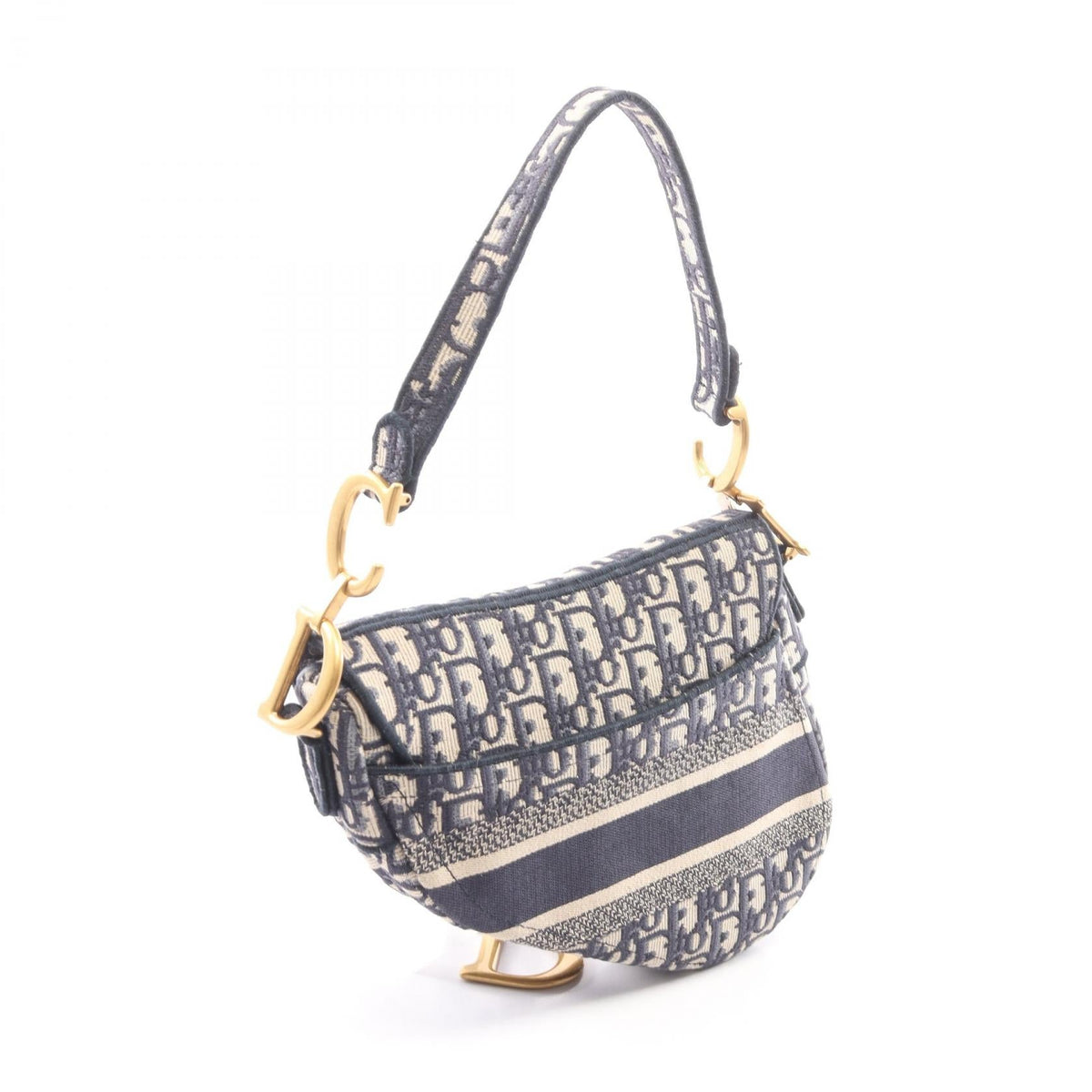 Dior 2-Way Saddle Bag Handbag Beige/Navy canvas 2101220130121