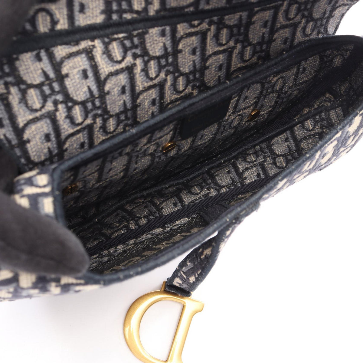 Dior 2-Way Saddle Bag Handbag Beige/Navy canvas 2101220130121
