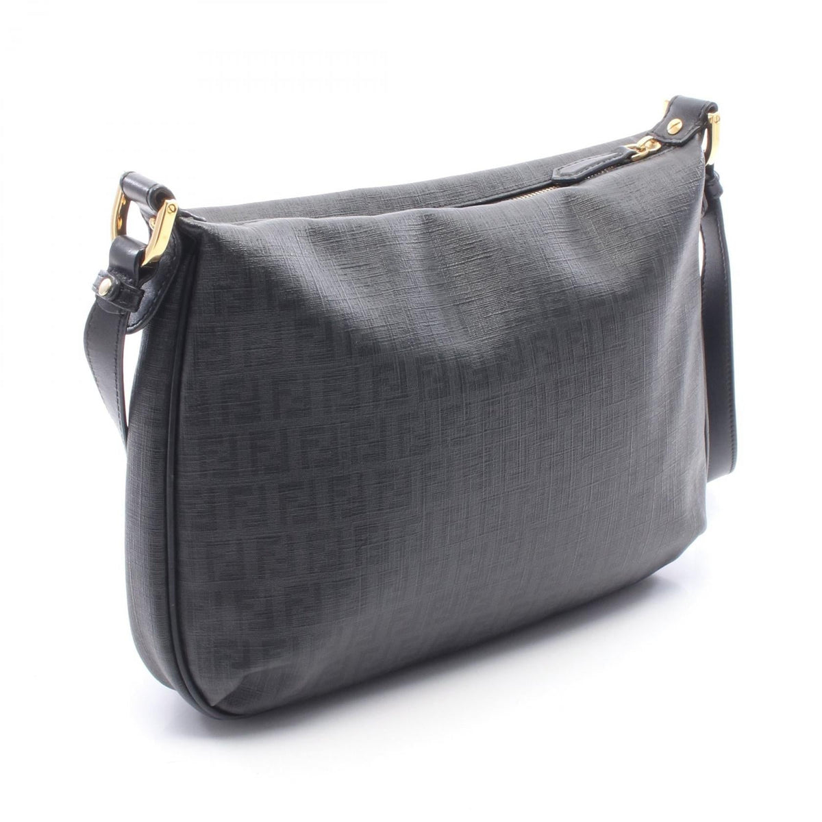 FENDI Zucchino Shoulder Bag Gray/Black PVC coated canvas leather 8BT206 2101220131494
