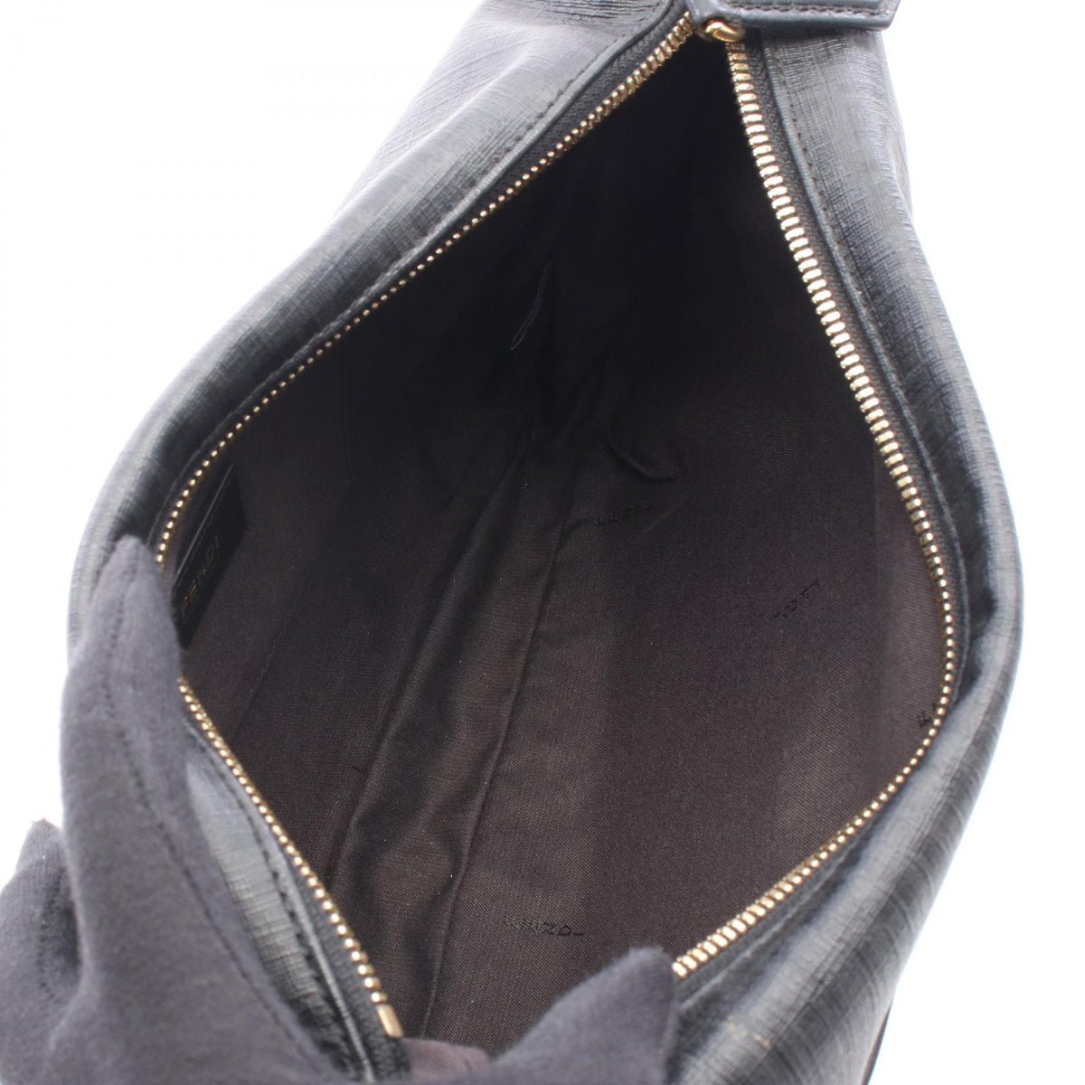 FENDI Zucchino Shoulder Bag Gray/Black PVC coated canvas leather 8BT206 2101220131494