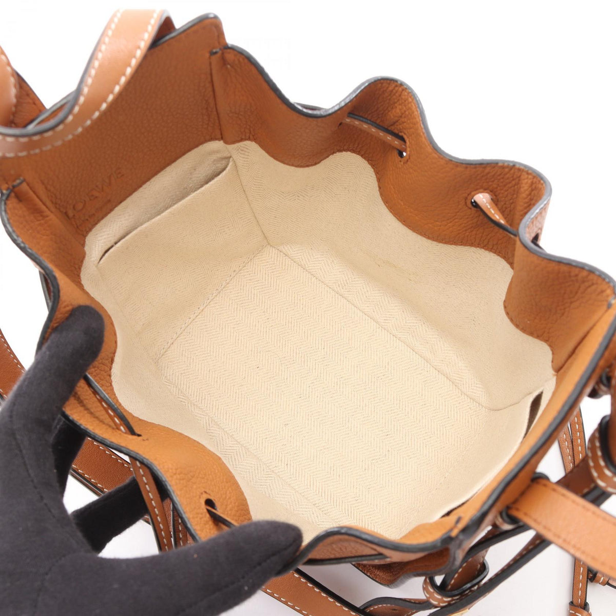 LOEWE Hammock Drawstring Bag Mini 2WAY Handbag Brown leather 2101220126940
