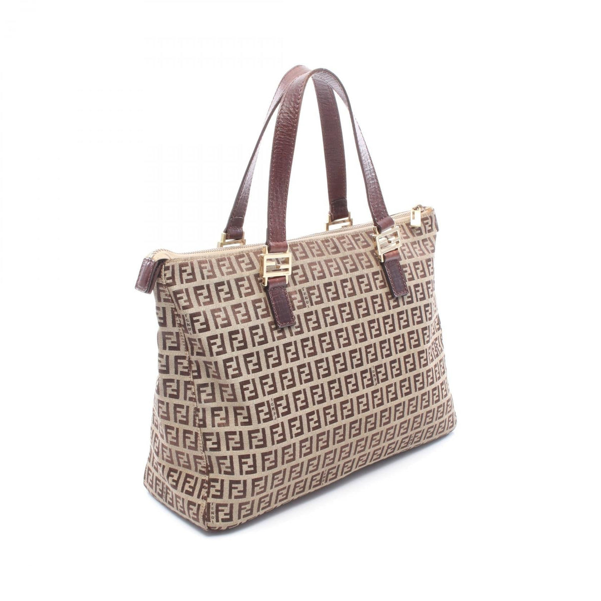 FENDI Zucchino Tote Bag Beige/Brown canvas�leather 2101220140700