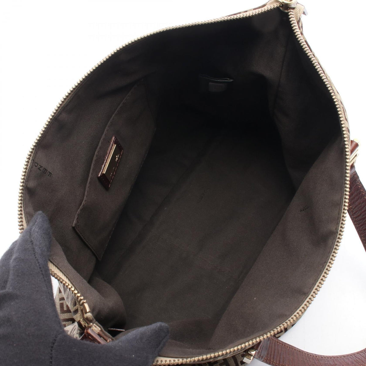 FENDI Zucchino Tote Bag Beige/Brown canvas�leather 2101220140700