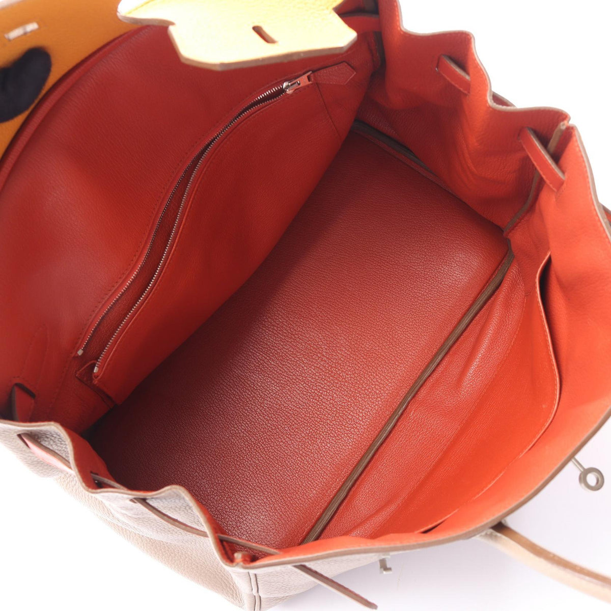 HERMES Birkin 35 Casaque (Gris tourterelle Moutarde Sanguine) HandbagOrange Orange Beige/Orange/Bordeaux Taurillon Clemence Other Taurillon Clemence / Veau Swift leather 2107601166871