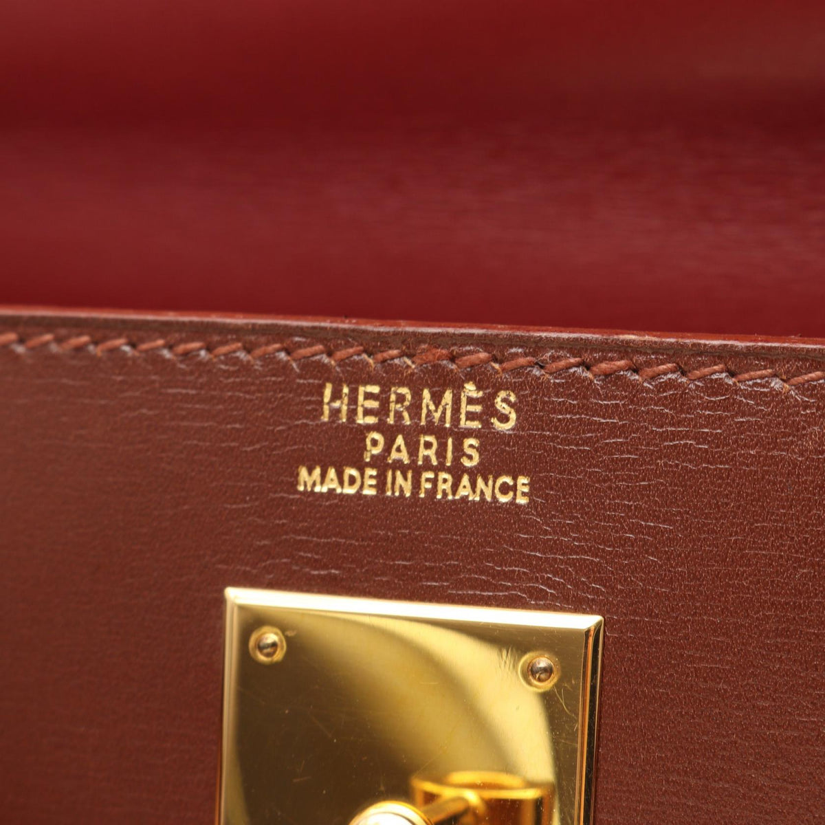 HERMES Kelly 32 Tricolor HandbagRouge H Rouge H Brown/Bordeaux/Brique Box calf leather Calfskin (cowhide) 2101219569703