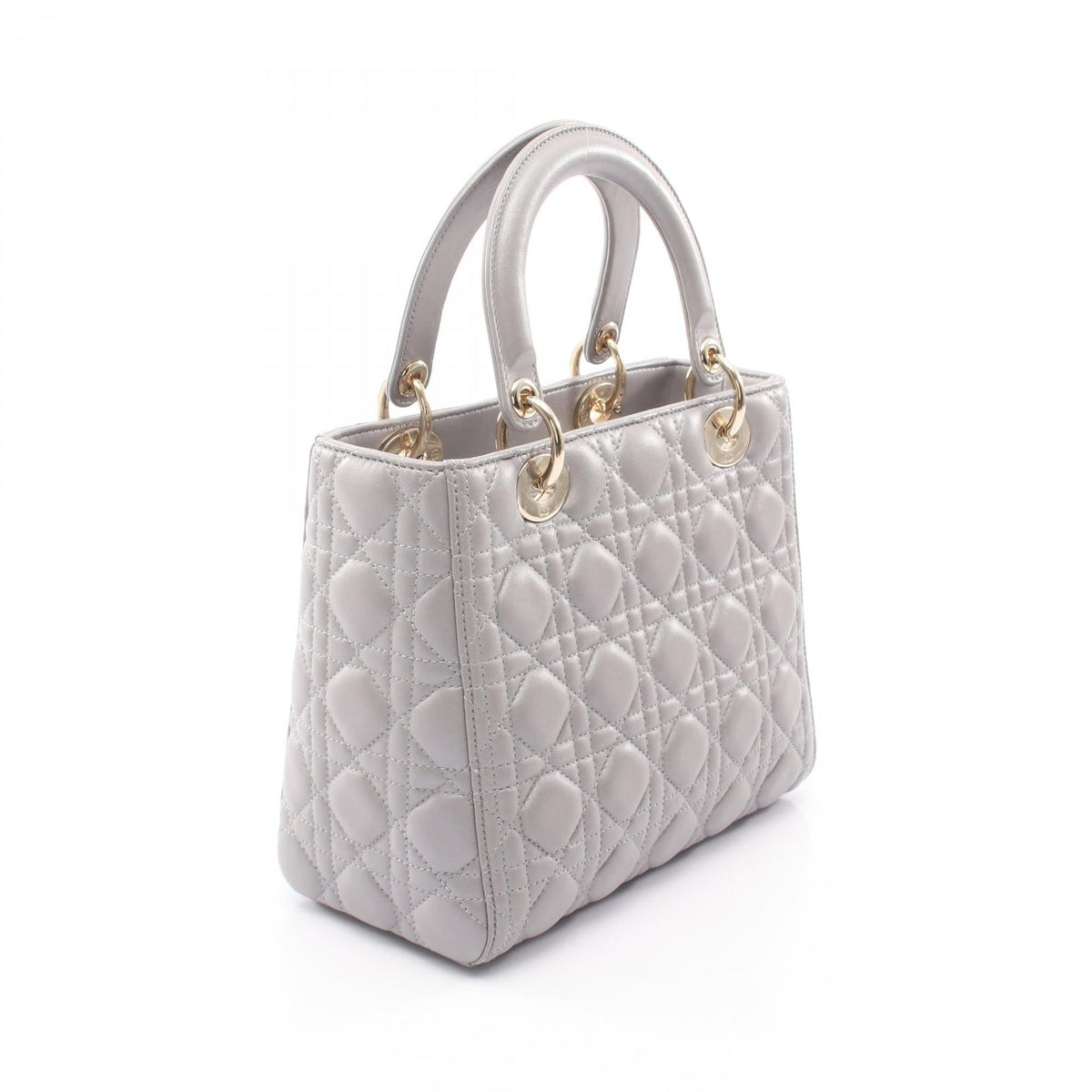 Dior LADY DIOR Christian Dior Medium 2-Way Bag Handbag Gray leather 2101219925301