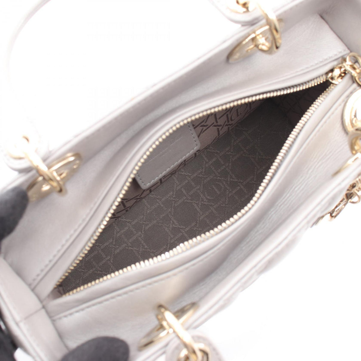 Dior LADY DIOR Christian Dior Medium 2-Way Bag Handbag Gray leather 2101219925301