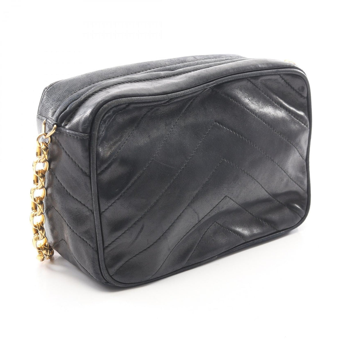 CHANEL Black V-stitch chevron tassel Lambskin (sheep leather) 2104102524797