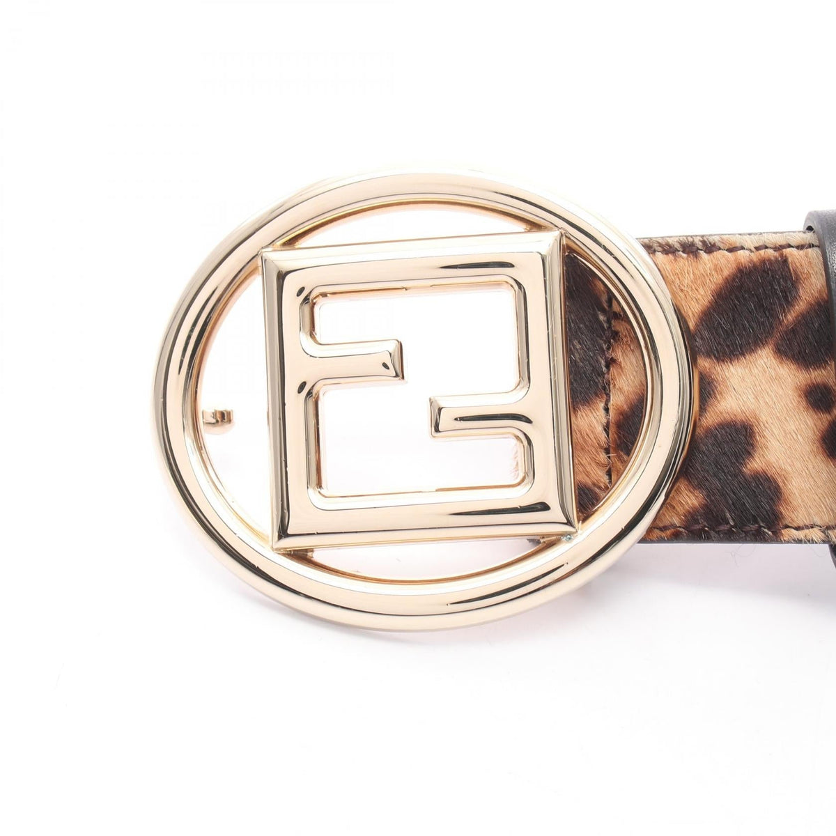 FENDI FF logo buckle, leopard print, gold hardware belt Beige/Brown leather 8C0411 2104102506915