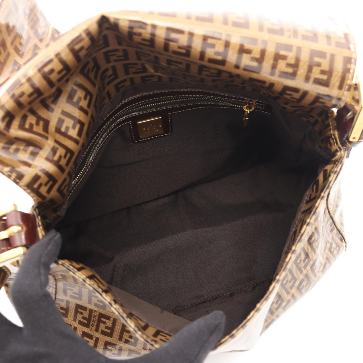 FENDI Zucchino mamma bucket Shoulder Bag Beige/Brown PVC coated canvas leather 254826325018 2121400018940