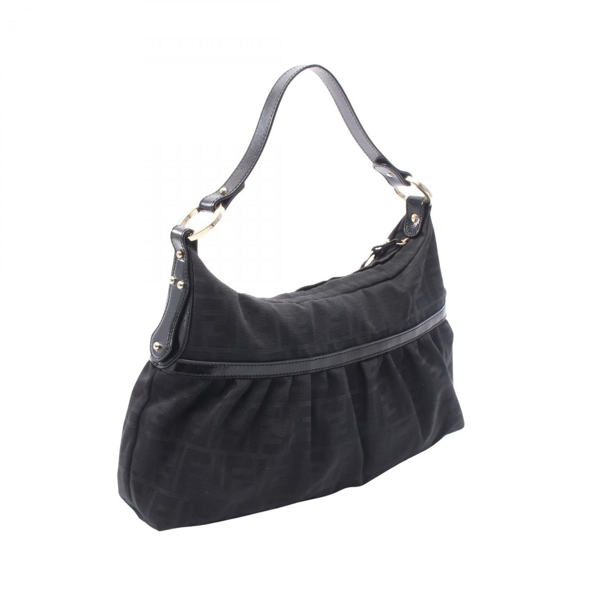FENDI Zucca Shoulder Bag Black canvas�leather 2101219995441