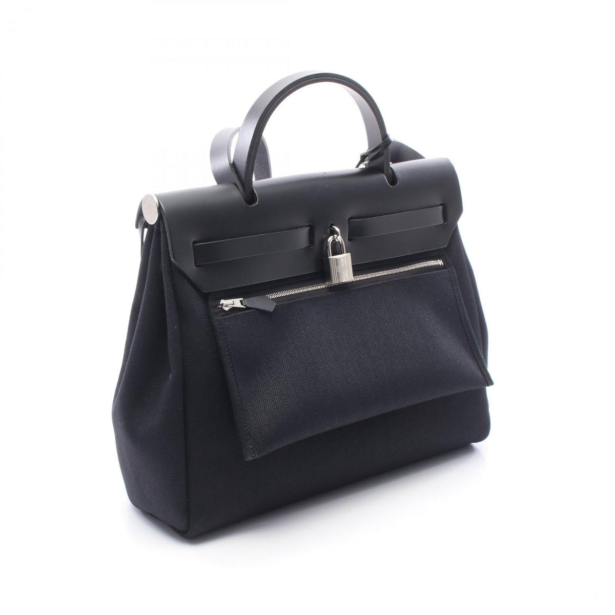 HERMES Herbag Zip PM Letourne 2WAY Handbag Black Towar Military canvas leather Toile Military / Vache leather hunter 2104102536165